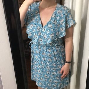 Blue floral faux wrap dress